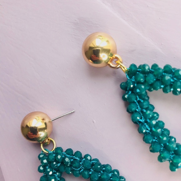 Beaded Teardrop Earrings in Green - Picture 5 of 5